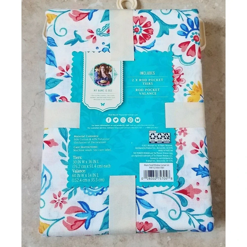 Pioneer Woman Sweet Mazie Floral Small Window Curtain & Valance Set‎ 3pc New